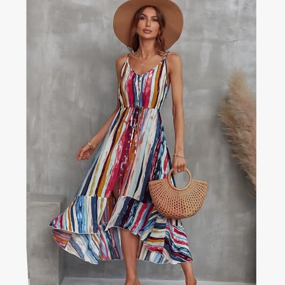 Colorful Summer Paint Stroke Artsy Sun Dress NWOT Midi - Picture 3 of 7